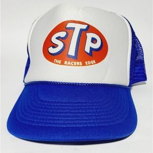 Vintage STP Racing Team Mesh Trucker Hat Red White & Blue Motor Oil Snapback Cap
